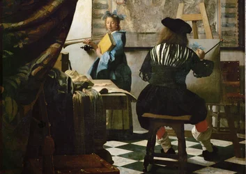 Le peintre et son modèle en Klio (huile sur toile)