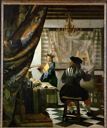 Le peintre et son modèle en Klio (huile sur toile)