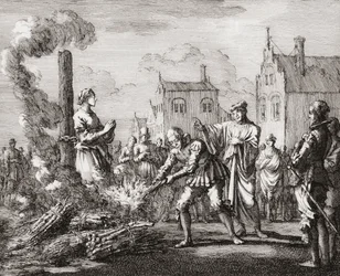 Une femme est brûlée sur le bûcher en tant que sorcière (impression)