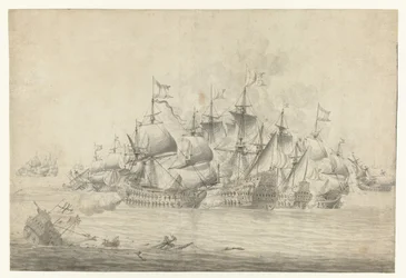 Bataille navale, peut-être à Lowestoft le 13 juin 1665 (feuille de droite)