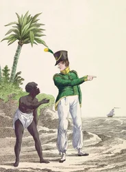 Soldat colonial néerlandais avec un homme noir, d