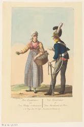 Soldat de cavalerie et une vendeuse de radis