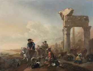 Chasseurs près des ruines