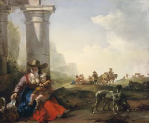 Paysans italiens parmi les ruines