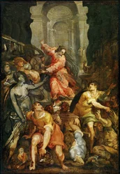 Jésus chasse les marchands du temple (peinture sur bois de peuplier)