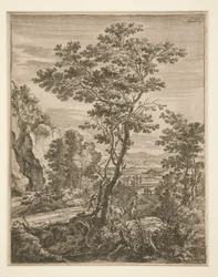 Paysage avec un grand arbre