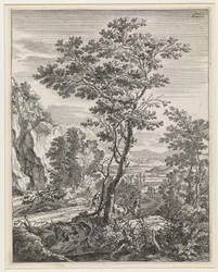 Paysage avec un grand arbre
