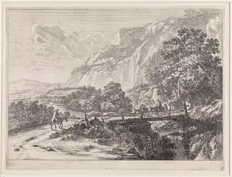 Paysage avec pont de bois près de Sulmona, près de Tivoli