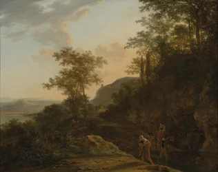 Paysage méridional avec des voyageurs à un gué