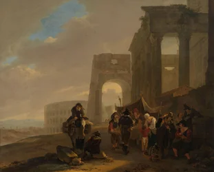 Scène de rue avec ruines romaines