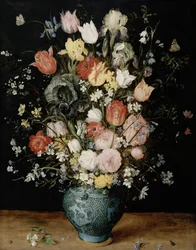 Fleurs dans un vase bleu, vers 1608