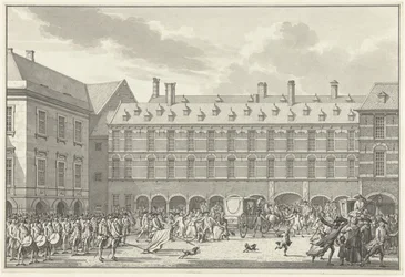 Émeutes lorsque les députés de Dordrecht passent par la porte du Stadhouder au Binnenhof, 1786