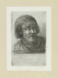 Homme barbu, vers la droite
