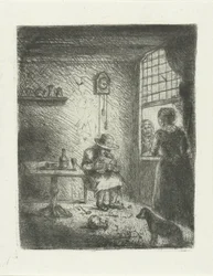 Intérieur avec homme lisant