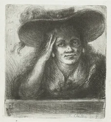 Femme avec un grand chapeau rond