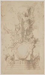Dessin pour une horloge décorative avec Saturne et des anges