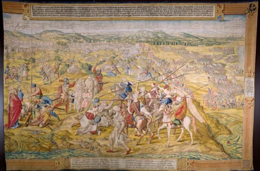 Tapisserie flamande. Série « La conquête de Tunis » : La prise de Tunis. Carton de Jan Cornelisz Vermeyen. Atelier de Willem de Pannemaker, Bruxelles. Vers 1545.