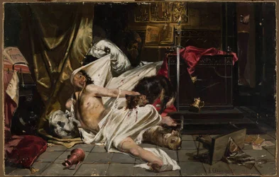 Homme se battant avec des loups