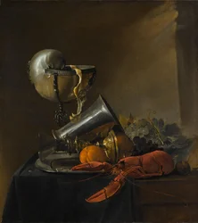 Nature morte avec homard et coupe Nautilus