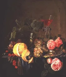 Nature morte de fruits et de fleurs