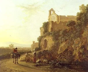 Paysage italianisant avec figures sur un chemin