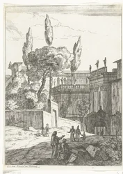 Paysage italianisant avec bâtiments antiques et figures