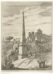 Paysage italianisant avec obélisque et vue sur la ville