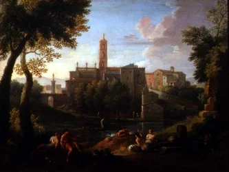 Paysage avec personnages près d