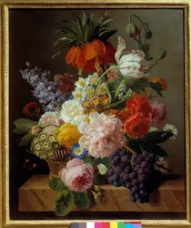 Peinture de fleurs et de fruits, 1827. H. 0,63 x 0,52 m. Rouen, Musée des Beaux-Arts
