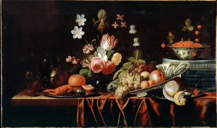 Nature morte avec fruits, fleurs et écrevisses