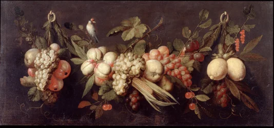 Nature morte avec fruits et oiseau