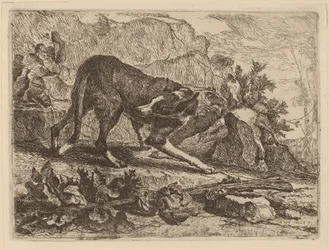 Paysage avec lévrier et fusil
