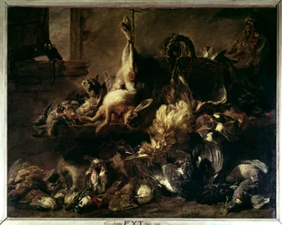 Repas de gibier avec un chat et deux singes Peinture de Jan Fyt (1611-1661) 17ème siècle Paris, musée du Louvre