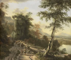 Paysage avec les conducteurs de bétail