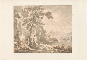 Paysage avec voyageurs à pied