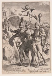 Minerve et Cupidon conduisent Hercule et Scipion sur le chemin de la vertu