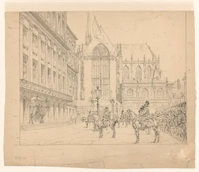 Hussards rassemblés devant le Palais sur la place du Dam pour l
