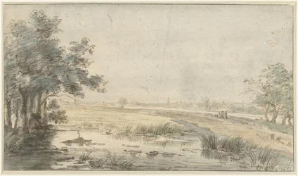 Paysage avec un pêcheur au bord de l