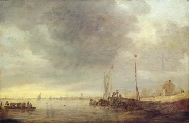 Paysage avec rivière et bac