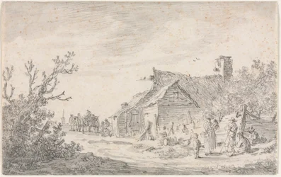 Paysage avec un cottage et des figures, 1653