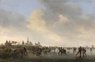 Le patinage sur le fleuve Merwede près de Dordrecht en Hollande