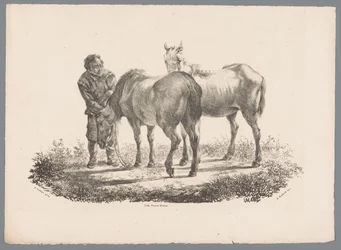 Homme et deux chevaux