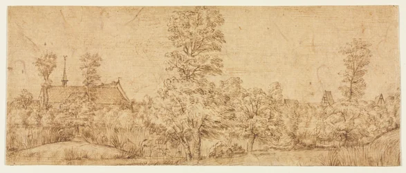 Arbres devant un village, troisième quart du XVIIe siècle