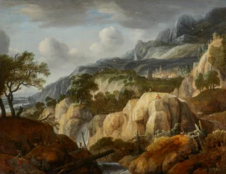 Paysage de montagne avec un dessinateur