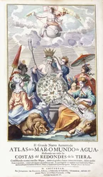 Page de titre allégorique, de "El Grande Nuevo Aumentado Atlas de la Mar", 1680