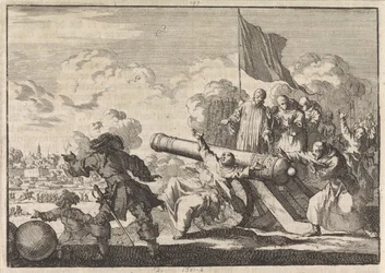 Siège de Groningue avec une bénédiction de canon par six moines, 1672