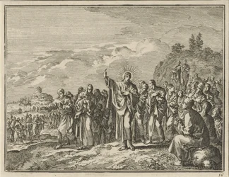 Le Christ prêchant devant une foule en plein air