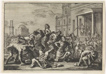 Hérode fait lapider son barbier Tryfon, Tyro et son fils pour trahison