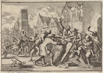 Émeute à Dordrecht où une image de Cornelis de Witt est détruite par le peuple, 1672