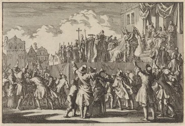 Scène de rue à Aberdeen ridiculisant la religion catholique, 1689